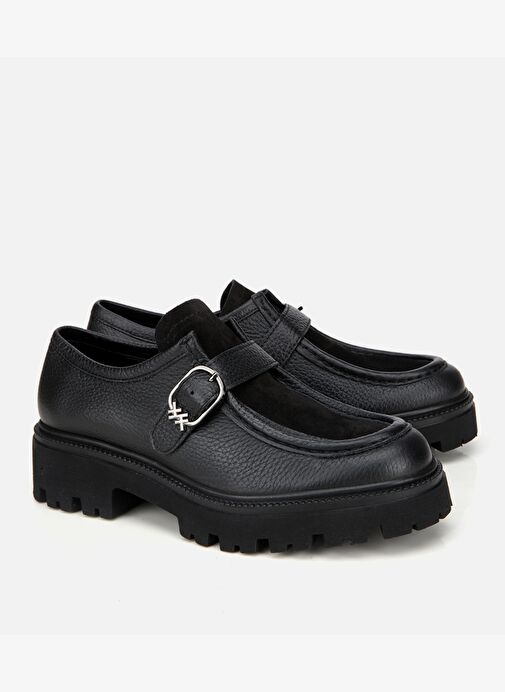 Kadın Deri Siyah Toka Detaylı Günlük Loafer 01AYH318360A100 - Görsel 3