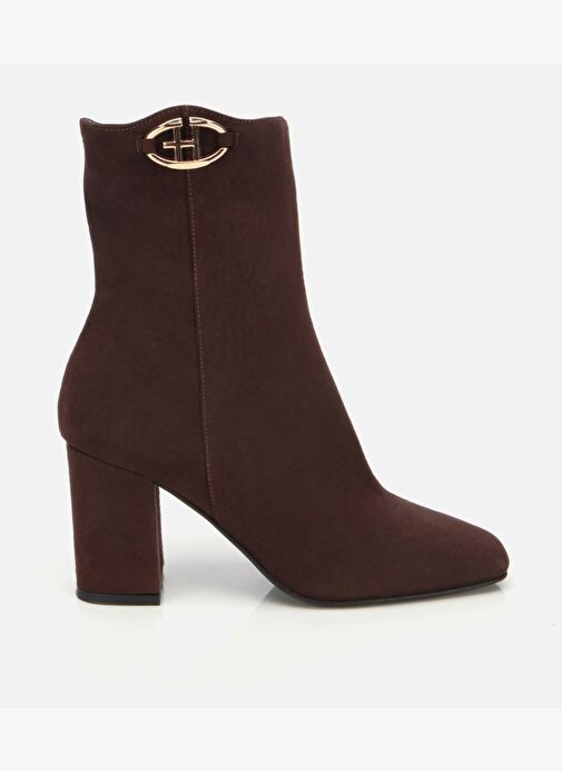 Kadın Süet Deri Kahverengi Tokalı Kare Uçlu Bilekte Topuklu Bot 01BOH312630A480 - Görsel 2