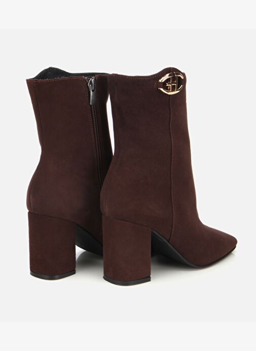 Kadın Süet Deri Kahverengi Tokalı Kare Uçlu Bilekte Topuklu Bot 01BOH312630A480 - Görsel 5