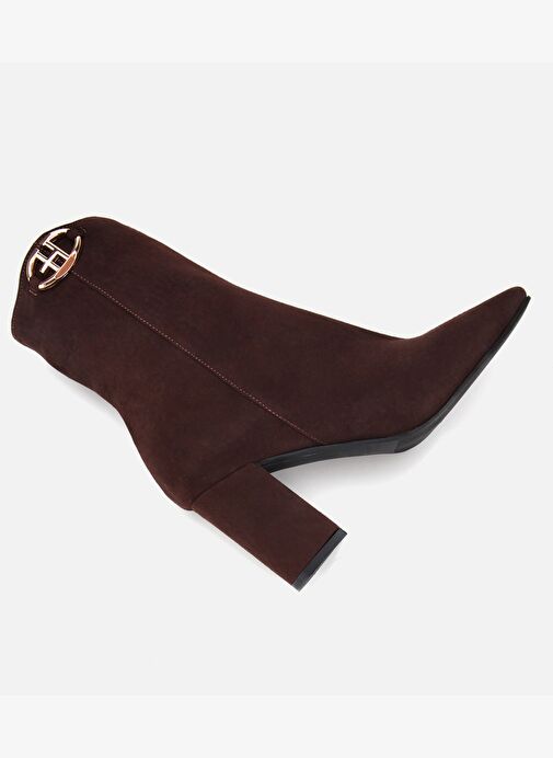 Kadın Süet Deri Kahverengi Tokalı Kare Uçlu Bilekte Topuklu Bot 01BOH312630A480 - Görsel 7