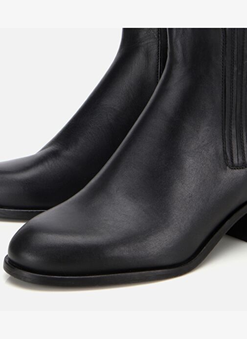 Kadın Deri Siiyah Lastik Detaylı Bilekte Düz Bot 01BOH312660A100 - Görsel 4