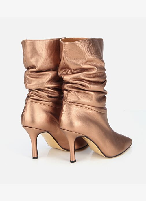 Kadın Deri Bronz Büzgülü Sivri Burunlu İnce Topuklu Bot 01BOH312730A470 - Görsel 5
