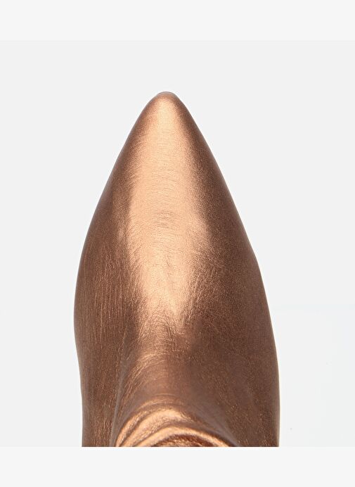 Kadın Deri Bronz Büzgülü Sivri Burunlu İnce Topuklu Bot 01BOH312730A470 - Görsel 6