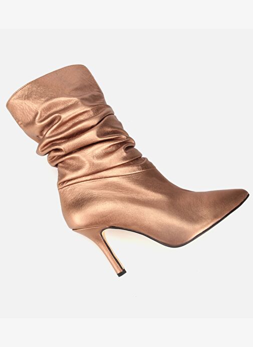 Kadın Deri Bronz Büzgülü Sivri Burunlu İnce Topuklu Bot 01BOH312730A470 - Görsel 7