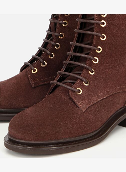 Kadın Süet Deri Kahverengi Bağcık Detaylı Fermuarlı Düz Bot 01BOH313050A480 - Görsel 4