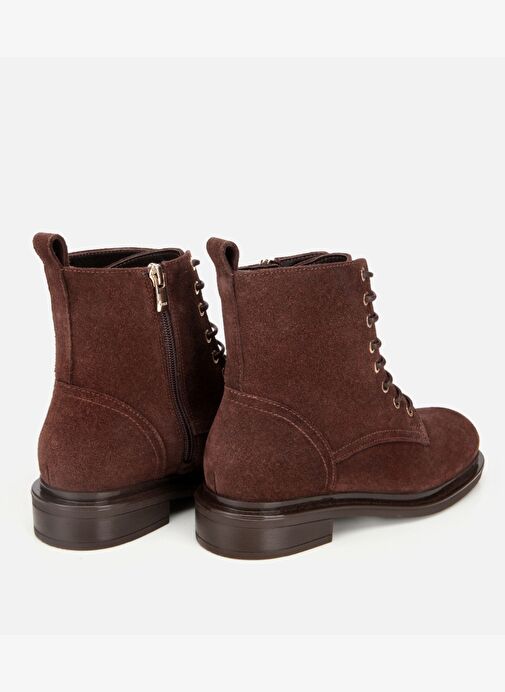 Kadın Süet Deri Kahverengi Bağcık Detaylı Fermuarlı Düz Bot 01BOH313050A480 - Görsel 5