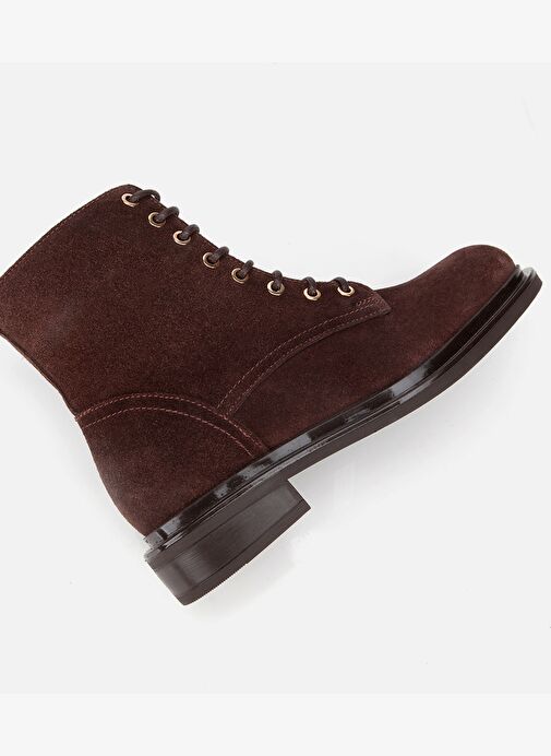 Kadın Süet Deri Kahverengi Bağcık Detaylı Fermuarlı Düz Bot 01BOH313050A480 - Görsel 7