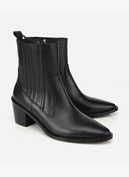 Kadın Deri Siyah Lastik Detaylı Fermuarlı Kovboy Düz Bot 01BOH313120A100 - Görsel 3