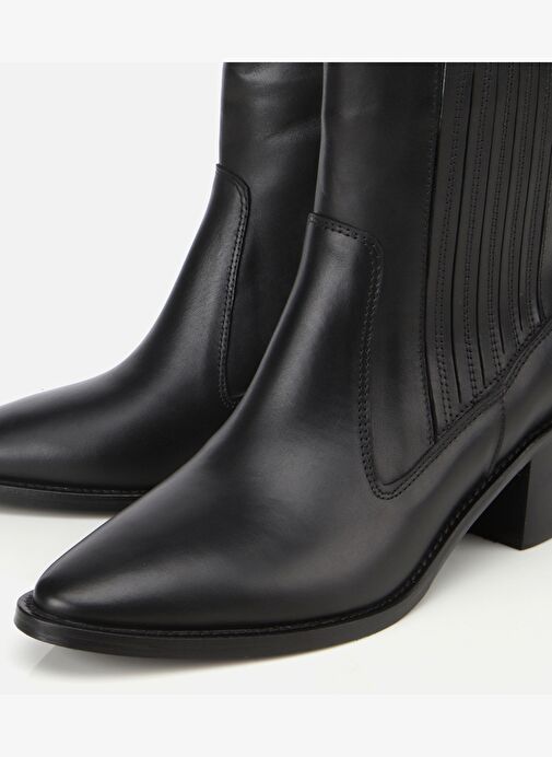 Kadın Deri Siyah Lastik Detaylı Fermuarlı Kovboy Düz Bot 01BOH313120A100 - Görsel 4