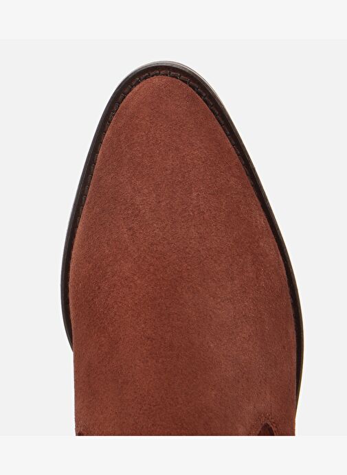 Kadın Süet Deri Taba Sivri Burunlu Lastik Detaylı Topuklu Bot 01BOH313130A440 - Görsel 6