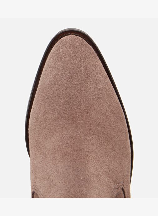 Kadın Süet Deri Vizon Sivri Burunlu Lastik Detaylı Topuklu Bot 01BOH313130A450 - Görsel 6