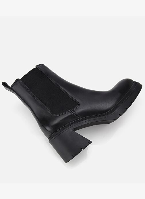 Kadın Deri Siyah Lastik Detaylı Kalın Topuklu Bot 01BOH313160A100 - Görsel 7