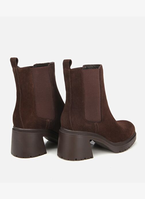 Kadın Süet Deri Kahverengi Lastik Detaylı Kalın Topuklu Bot 01BOH313170A480 - Görsel 5