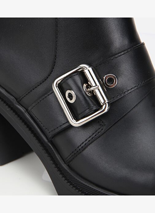 Kadın Deri Siyah Tokalı Kalın Tabanlı Topuklu Bot 01BOH313180A100 - Görsel 3