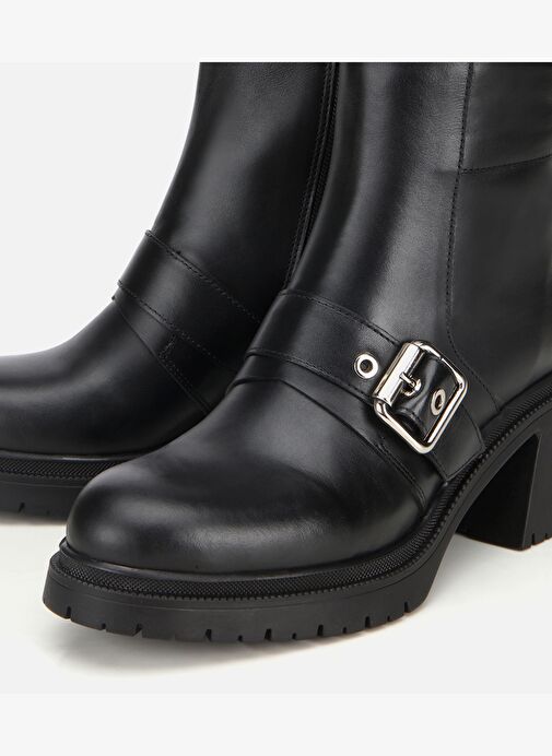 Kadın Deri Siyah Tokalı Kalın Tabanlı Topuklu Bot 01BOH313180A100 - Görsel 5