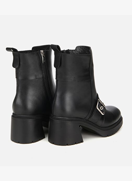 Kadın Deri Siyah Tokalı Kalın Tabanlı Topuklu Bot 01BOH313180A100 - Görsel 6