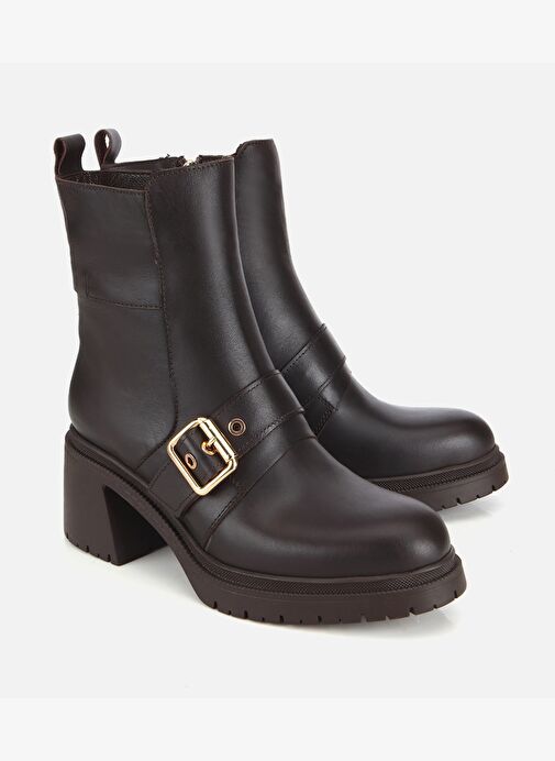 Hotiç Hotiç Kadın Deri Kahverengi Tokalı Kalın Tabanlı Topuklu Bot 01BOH313180A480 | Boyner Kahverengi - 3. görsel