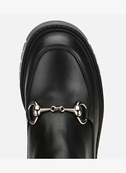 Kadın Deri Siyah Tokalı Lastik Detaylı Kalın Tabanlı Topuklu Bot 01BOH313190A100 - Görsel 6