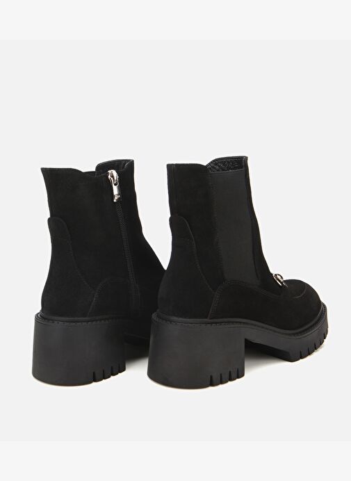 Kadın Süet Deri Siyah Tokalı Kalın Tabanlı Topuklu Bot 01BOH313200A100 - Görsel 5