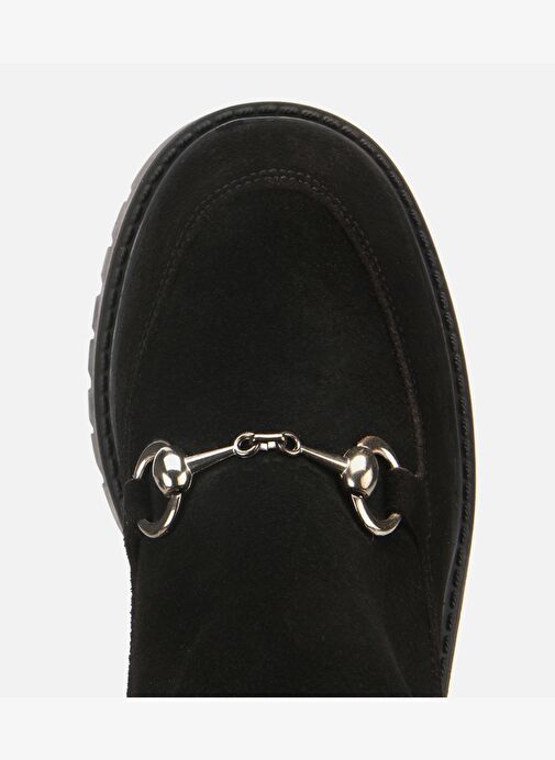 Kadın Süet Deri Siyah Tokalı Kalın Tabanlı Topuklu Bot 01BOH313200A100 - Görsel 6