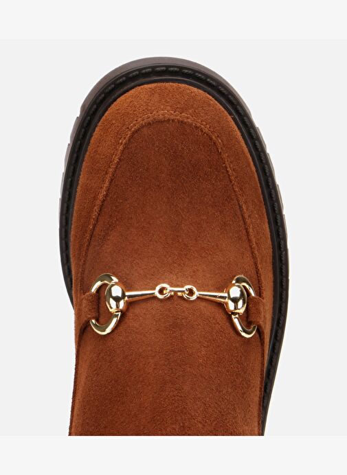 Kadın Süet Deri Taba Tokalı Lastik Detaylı Kalın Tabanlı Topuklu Bot 01BOH313200A370 - Görsel 6