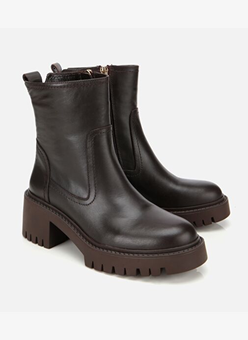 Kadın Deri Kahverengi Streç Bilekte Düz Bot 01BOH313210A480 - Görsel 3