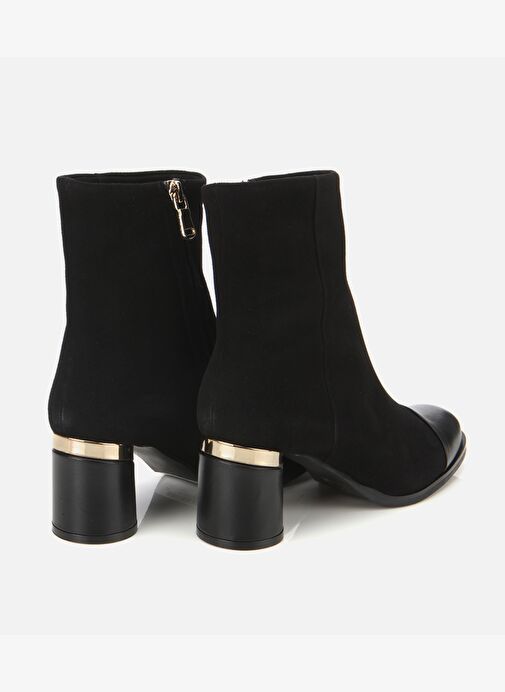Kadın Süet Deri Siyah Gold Detaylı Bilekte Topuklu Bot 01BOH313300A100 - Görsel 5