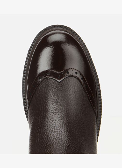 Kadın Deri Kahverengi Lastik Detaylı Dolgu Topuklu Bot 01BOH313380A480 - Görsel 6