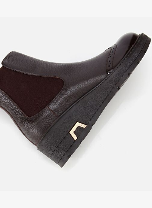 Kadın Deri Kahverengi Lastik Detaylı Dolgu Topuklu Bot 01BOH313380A480 - Görsel 7