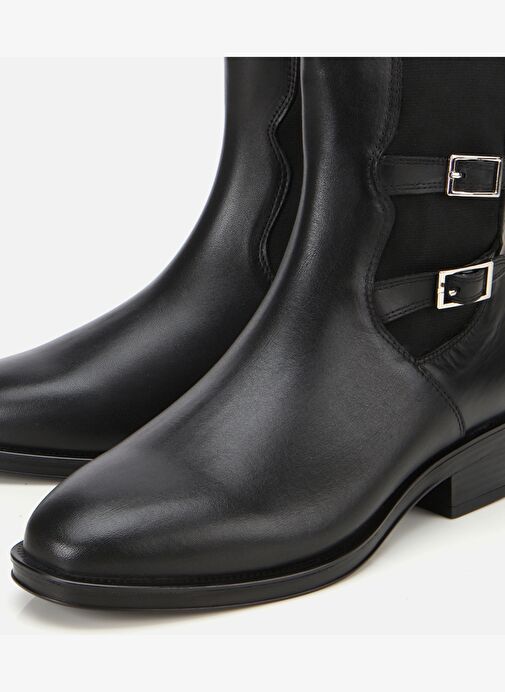 Kadın Deri Siyah Tokalı Lastik Detaylı Düz Bot 01BOH313390A100 - Görsel 4