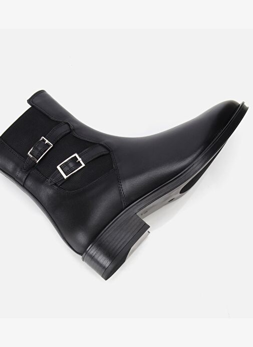 Kadın Deri Siyah Tokalı Lastik Detaylı Düz Bot 01BOH313390A100 - Görsel 7