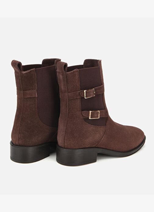 Kadın Süet Deri Kahverengi Lastik Detaylı Kemerli Bilekte Düz Bot 01BOH313400A480 - Görsel 5