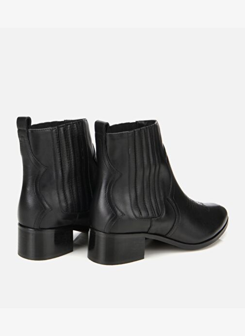 Kadın Deri Siyah İşlemeli Western Düz Bot 01BOH313440A100 - Görsel 5