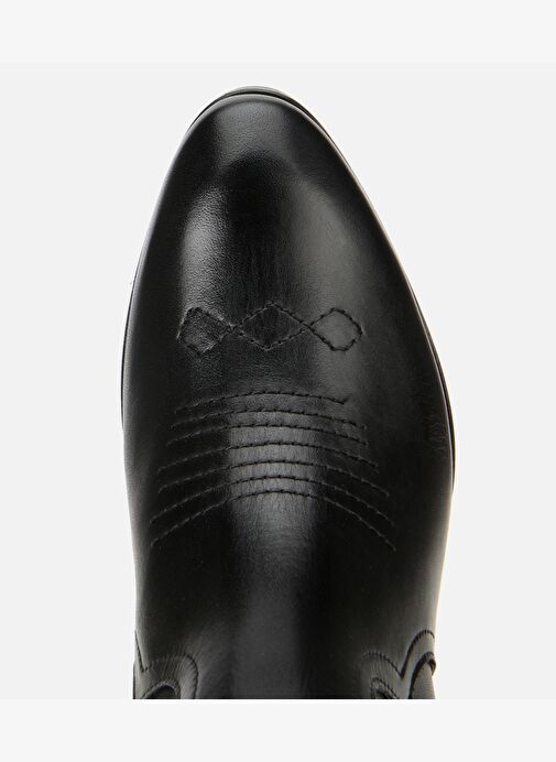 Kadın Deri Siyah İşlemeli Western Düz Bot 01BOH313440A100 - Görsel 6