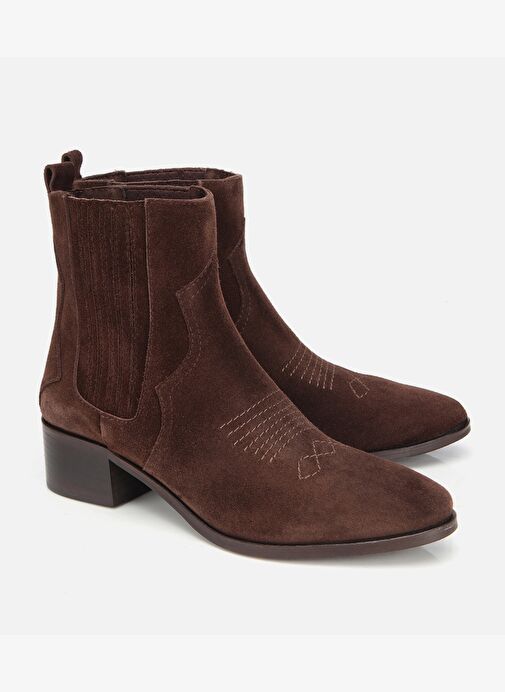 Kadın Süet Deri Kahverengi Dikiş Detaylı Lastik Detaylı Düz Bot 01BOH313450A450 - Görsel 3