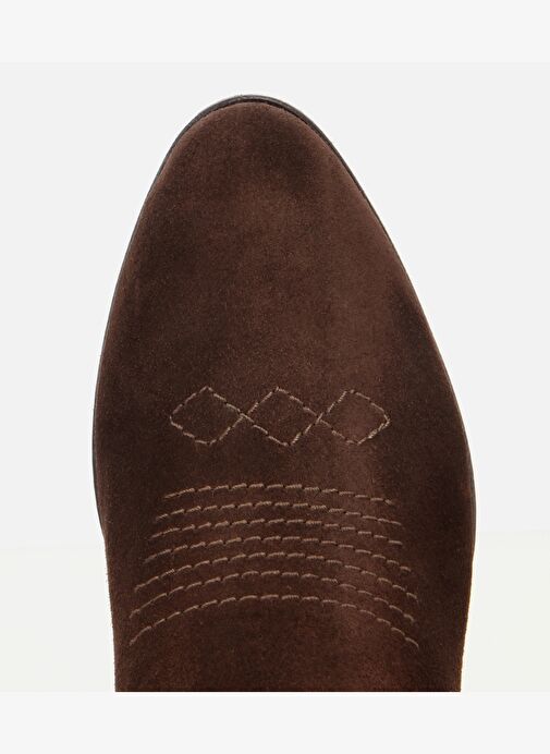 Kadın Süet Deri Kahverengi Dikiş Detaylı Lastik Detaylı Düz Bot 01BOH313450A450 - Görsel 6