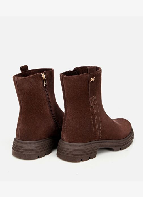 Kadın Süet Deri Kahverengi Kalın Tabanlı Bilekte Düz Bot 01BOH313480A480 - Görsel 6