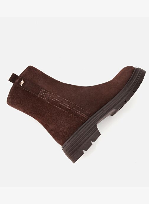 Kadın Süet Deri Kahverengi Kalın Tabanlı Bilekte Düz Bot 01BOH313480A480 - Görsel 8