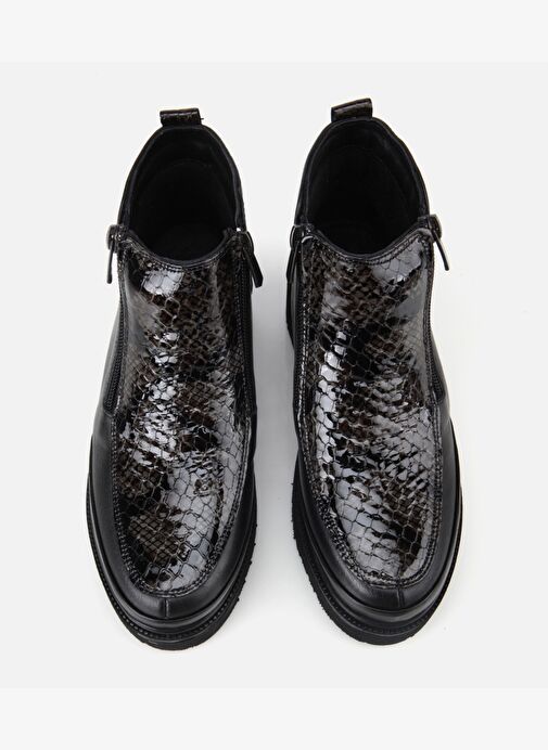 Kadın Deri Siyah Dolgu Topuklu Deri Baskılı Topuklu Bot 01BOH314520A100 - Görsel 7