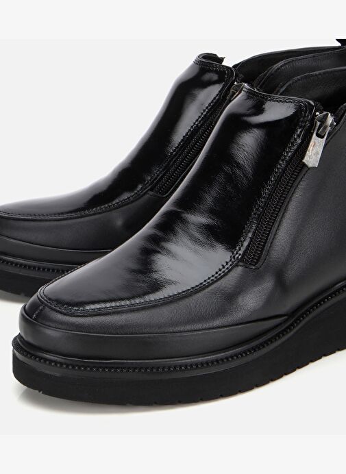 Kadın Deri Siyah Fermuar Detaylı Dolgu Topuklu Bot 01BOH314530A100 - Görsel 4