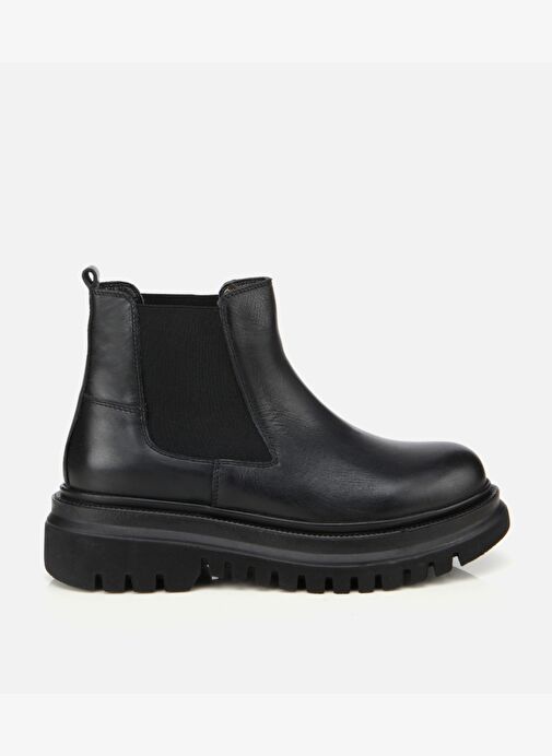 Kadın Deri Siyah Lastik Detaylı Kalın Tabanlı Düz Bot 01BOH314540A100 - Görsel 2