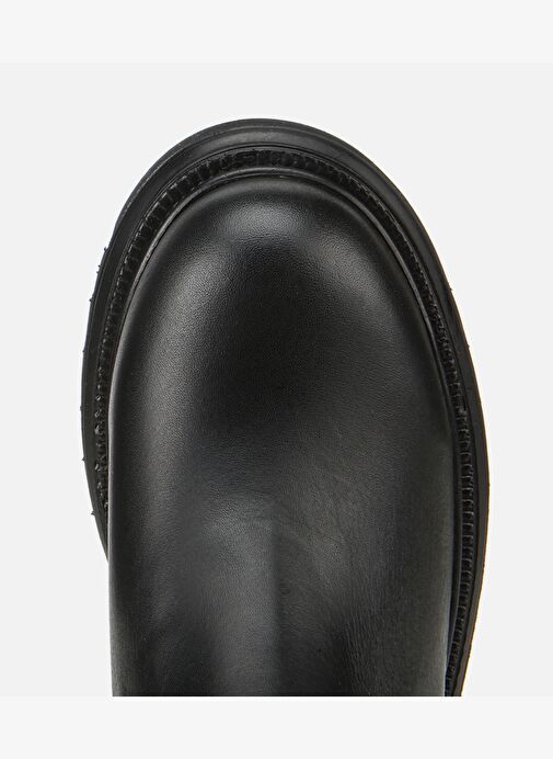 Kadın Deri Siyah Lastik Detaylı Kalın Tabanlı Düz Bot 01BOH314540A100 - Görsel 6