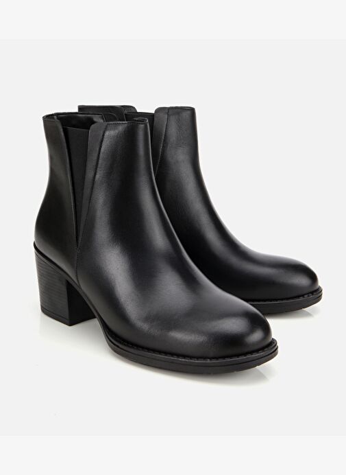 Kadın Deri Siyah Lastik Detaylı Bilekte Topuklu Bot 01BOH314560A100 - Görsel 3