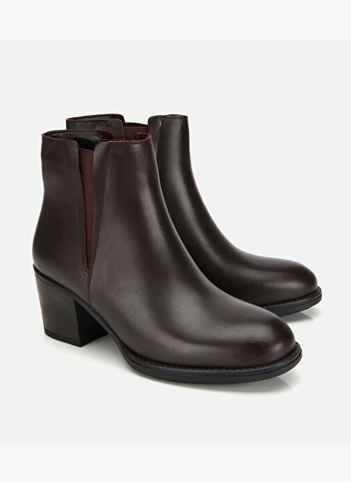 Kadın Deri Kahverengi Lastik Detaylı Bilekte Topuklu Bot 01BOH314560A480 - Görsel 3