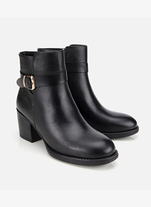 Kadın Deri Siyah Tokalı Bilekte Topuklu Bot 01BOH314570A100 - Görsel 3