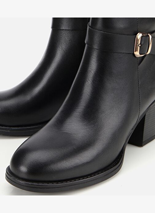 Kadın Deri Siyah Tokalı Bilekte Topuklu Bot 01BOH314570A100 - Görsel 4