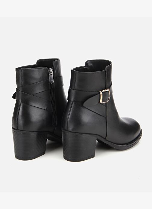 Kadın Deri Siyah Tokalı Bilekte Topuklu Bot 01BOH314570A100 - Görsel 5
