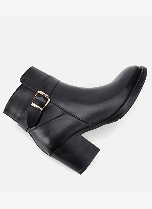 Kadın Deri Siyah Tokalı Bilekte Topuklu Bot 01BOH314570A100 - Görsel 7