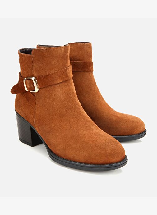 Kadın Süet Deri Taba Tokalı Bilekte Topuklu Bot 01BOH314580A370 - Görsel 3