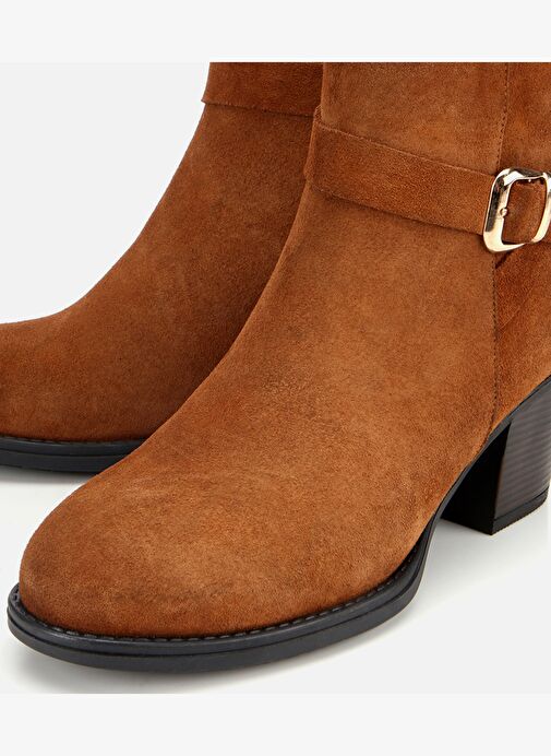 Kadın Süet Deri Taba Tokalı Bilekte Topuklu Bot 01BOH314580A370 - Görsel 4